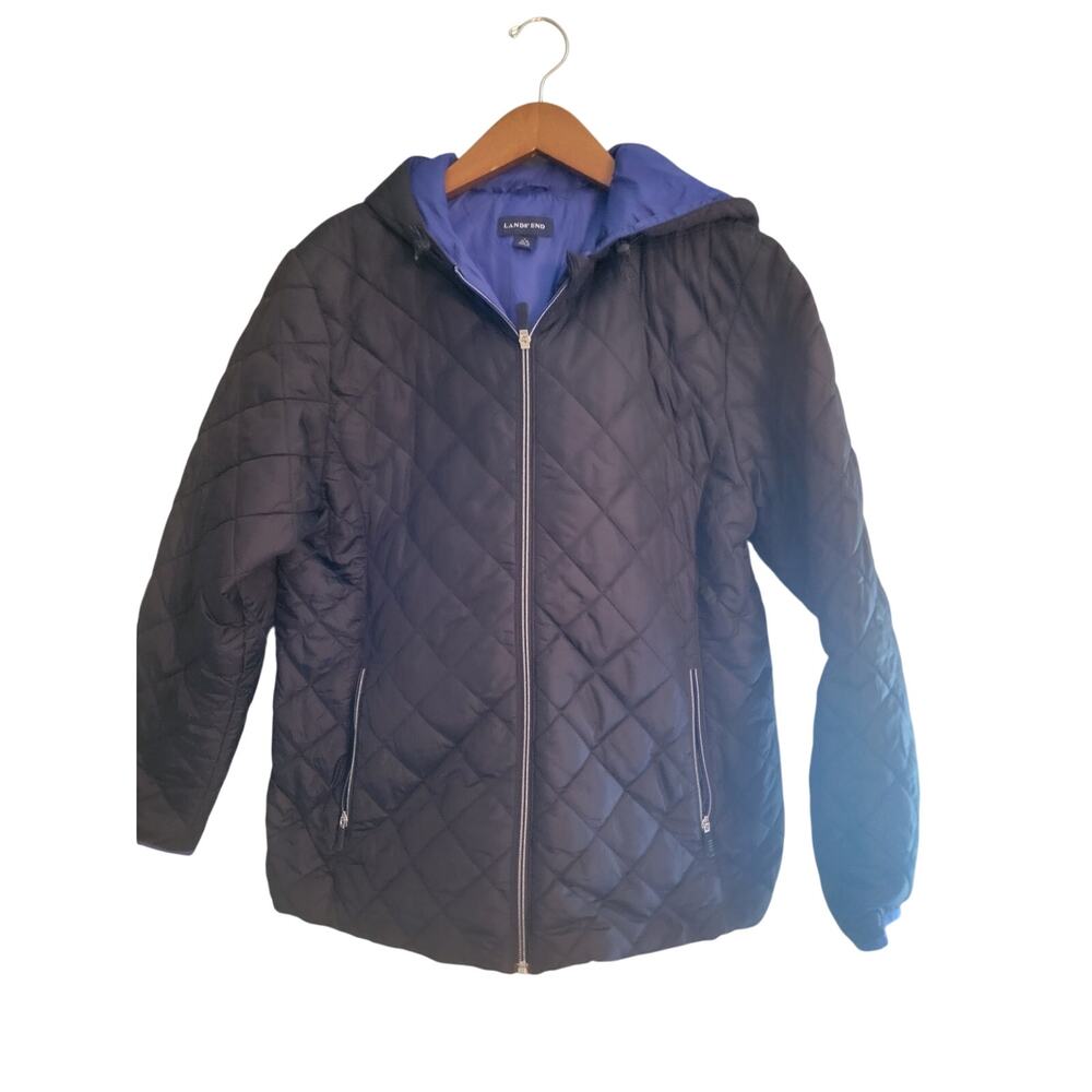 Lands End quilted jacket large l 14-16 Black Coat